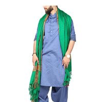 Green Baghdadi Iraqi Style 4 Border Chadder Shawl Dastaar For Men SHL-182-1